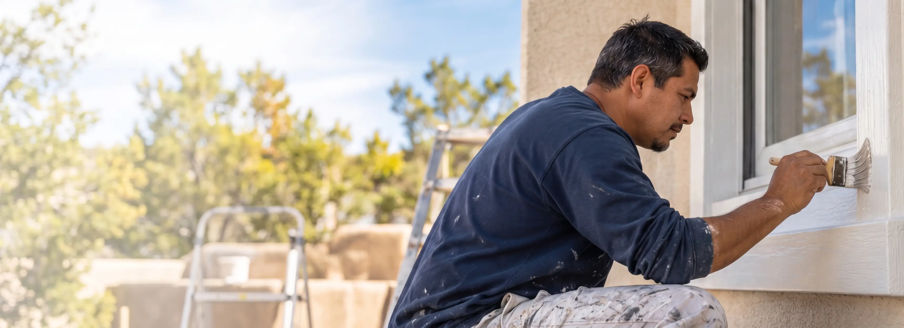 Professional painter working on a home
